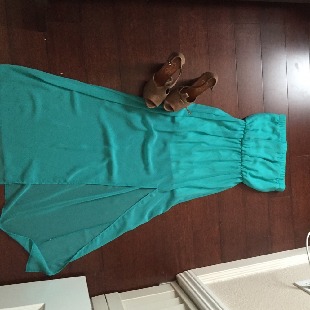 New sheer maxi blue/green dress